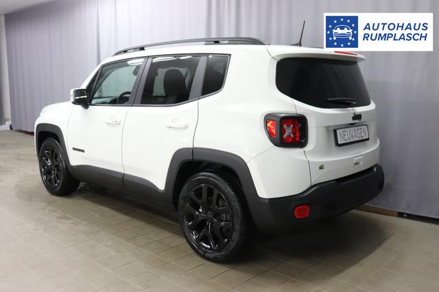 Jeep Renegade 1.5 T4 DCT7 e-Hybrid Limited 1469 96 kW296 Alpine White Leder Schwarz "Navigationssystem 01K Design-Paket Black Pack 2XL Leder-Paket 2T2 Funktions-Paket 7KS Winter-Paket UGM Uconnect Smartouch 8.4 mit 8,4""-Touchscreen, Navigationssystem, Bluetooth, AUX-IN-und USB sowie DAB, Apple CarPlay&Android Auto und LIVE Services 070 Seitenscheiben hinten und Heckscheibe verdunkelt 108 18""-Leichtmetallfelgen, schwarz glänzend 5CA Alpine White"