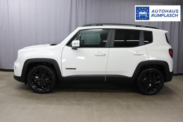 Jeep Renegade 1.5 T4 DCT7 e-Hybrid Limited 1469 96 kW296 Alpine White Leder Schwarz "Navigationssystem 01K Design-Paket Black Pack 2XL Leder-Paket 2T2 Funktions-Paket 7KS Winter-Paket UGM Uconnect Smartouch 8.4 mit 8,4""-Touchscreen, Navigationssystem, Bluetooth, AUX-IN-und USB sowie DAB, Apple CarPlay&Android Auto und LIVE Services 070 Seitenscheiben hinten und Heckscheibe verdunkelt 108 18""-Leichtmetallfelgen, schwarz glänzend 5CA Alpine White"