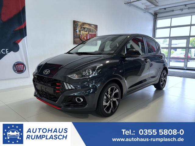 Hyundai i10 - N Line 1.0 T-GDI 66 kW (90 PS) Line-Interieur-Paket, Lenkradheizung, Sitzheizung, Klimaautomatik, Radio, DAB, Apple CarPlay, Android Auto, Navigationssystem, Rückfahrkamera, Verkehrszeichenerkennung, Tempomat, 16 Zoll Leichtmetallfelgen, uvm.