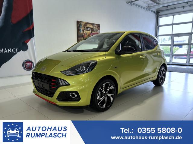 Hyundai i10 - N Line 1.0 T-GDI 66 kW (90 PS) Line-Interieur-Paket, Lenkradheizung, Sitzheizung, Klimaautomatik, Radio, DAB, Apple CarPlay, Android Auto, Navigationssystem, Rückfahrkamera, Verkehrszeichenerkennung, Tempomat, 16 Zoll Leichtmetallfelgen, uvm.
