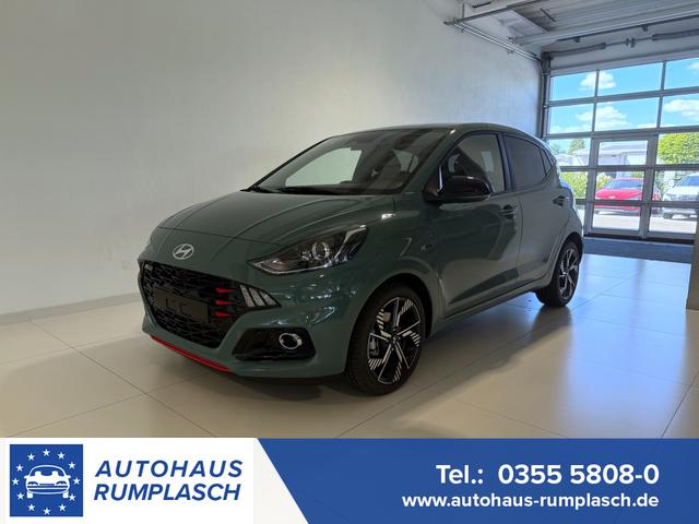 Hyundai i10 - N Line 1.0 T-GDI 66 kW (90 PS) Line-Interieur-Paket, Lenkradheizung, Sitzheizung, Klimaautomatik, Radio, DAB, Apple CarPlay, Android Auto, Navigationssystem, Rückfahrkamera, Verkehrszeichenerkennung, Tempomat, 16 Zoll Leichtmetallfelgen, uvm.