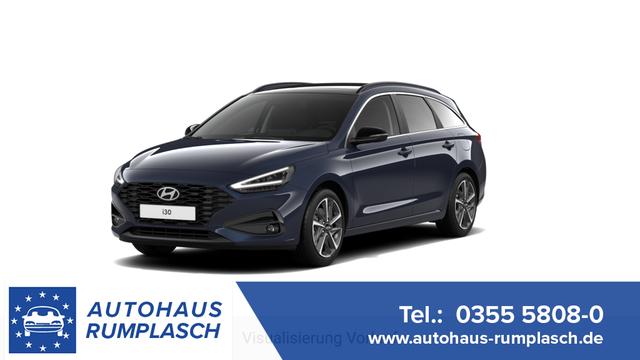 Hyundai i30 - GO 1.0 T-GDi 73 kW (100 PS) 2-Zonen-Klimaautomatik, Sitzheizung, Lenkradheizung, Navigationssystem, DAB, Apple CarPlay, Android Auto, Bluetooth, Freisprecheinrichtung, USB-Anschluss, Digitales Cockpit, LED-Abblendlicht, Dachreling, 16 Zoll Leichtmetallfe
